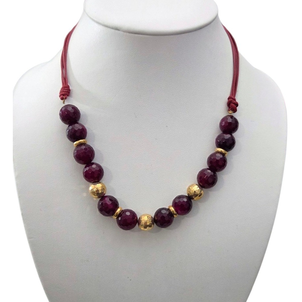 NWT Garnet Faceted Beaded Necklace Gold Tone Beads Spacers Dominican Republic
